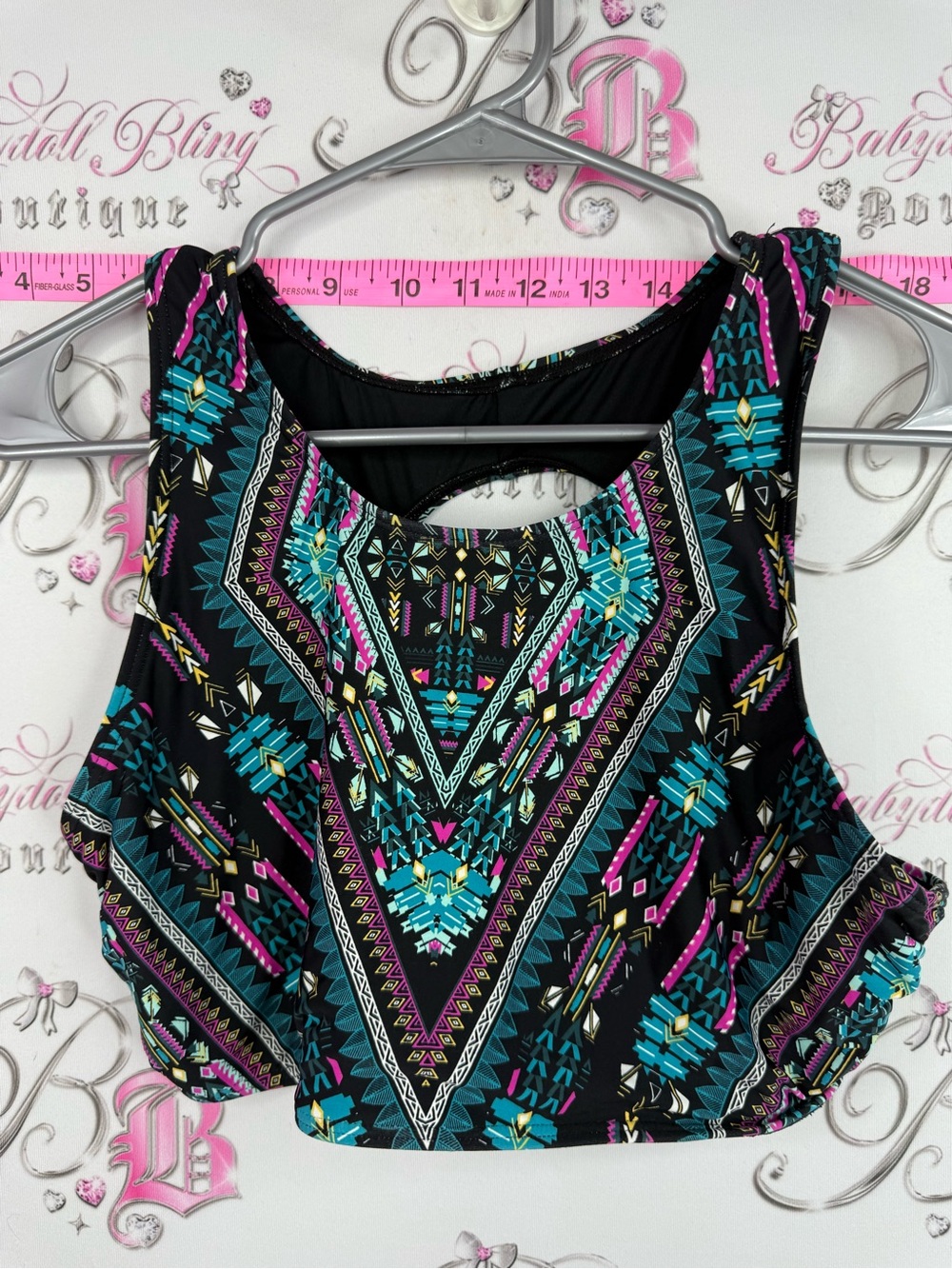 La Vie En Rose aqua bikini Black Tank Top with Teal, Magenta & Gold Tribal Print